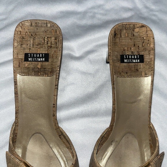 Stuart Weitzman Cork Gold Heels Size 8 - Picture 6 of 10